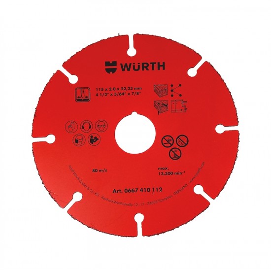 Wurth Δίσκος Κοπής με Καρβίδιο Βολφραμίου - 115 x 2.0mm