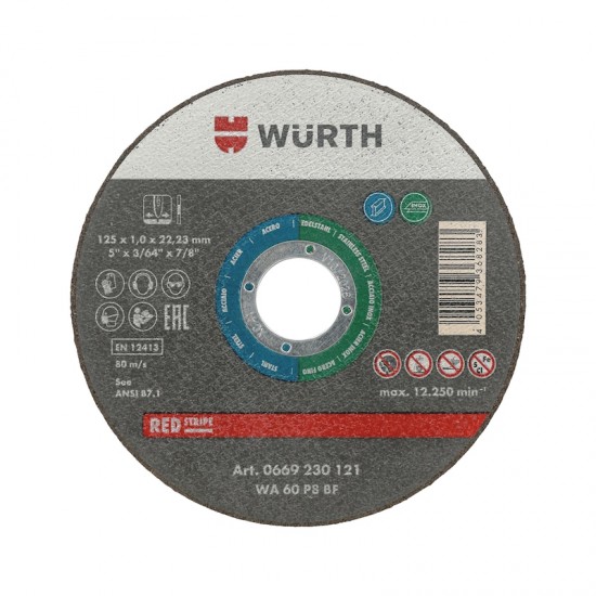 Wurth Δίσκος Κοπής για Μέταλλο & INOX 125 x 1.0mm Wurth Δίσκος Κοπής για Μέταλλο & INOX 125 x 1.0mm