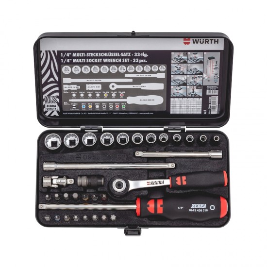 Wurth Σετ Καρυδάκια Multi - Καστάνια - Μύτες 1/4" Zebra - 33τμχ. Wurth Σετ Καρυδάκια Multi - Καστάνια - Μύτες 1/4" Zebra - 33τμχ.